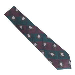 The Valeriano Men Necktie All Silk Geometric Green Red Size 58x3.5 - NWOT - USA